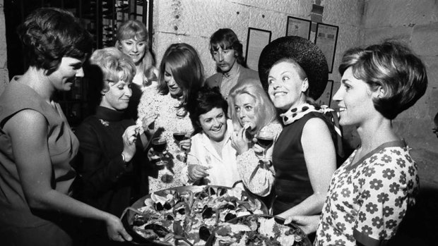 Mock-up of a dinner party to launch Margaret Fulton's cook book in 1968.
