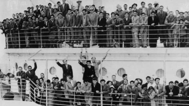 Immigrants from Europe arrive at Station Pier in the 1940s. State and federal governments are being urged to revisit post-war migration policy to secure the economy.