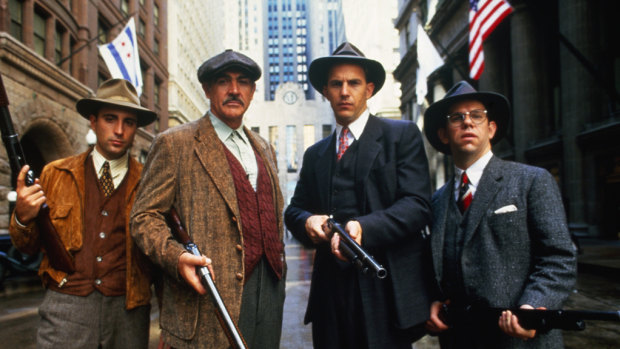 Connery with Andy Garcia, left, Kevin Costner and Charles Martin
Smith in The Untouchables.