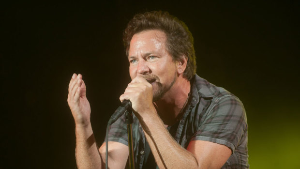 Eddie Vedder of Pearl Jam, performing at Big Day Out 2014. A new book argues the band is still relevant not only for its music, especially its adventurous and communal live show, but for political activism never stymied by commercial imperative.