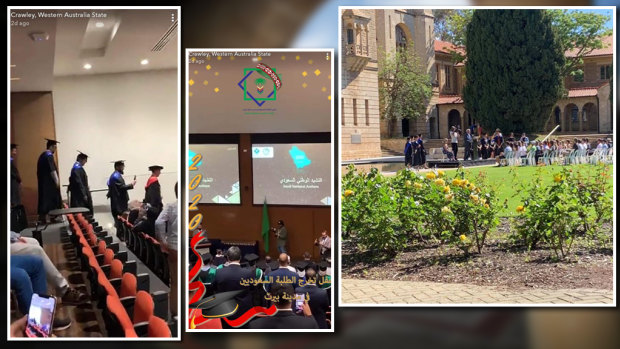A smaller graduation ceremony held on the UWA campus in October, and a student filmed project set to look like a graduation.