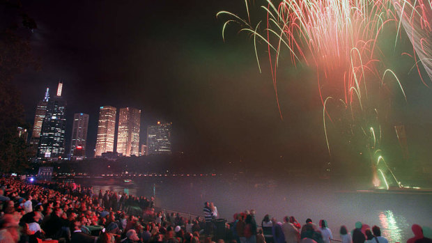 Spectacular fireworks over Birrarung Marr mark the start of Moomba.