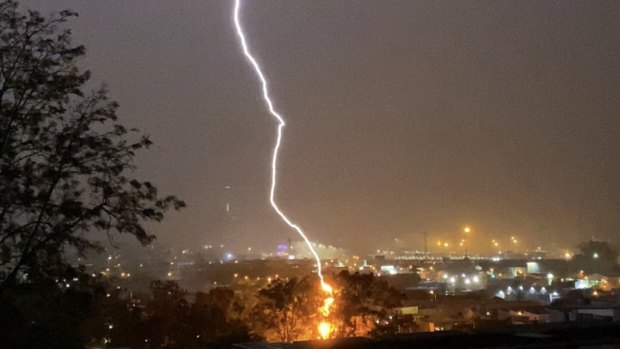 Lightning strikes in Brisbane as storms hit south-east Queensland (file image).