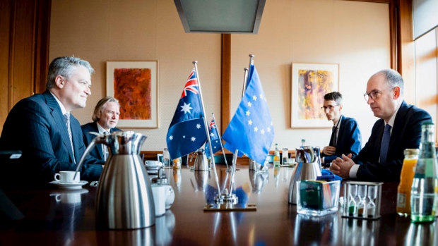 Mathias Cormann, Australia's candidate to become secretary-general of the OECD, meets with German Minister of State Niels Annen in Berlin.