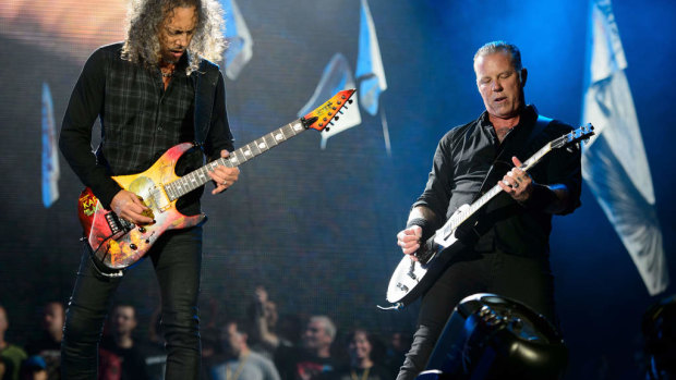 Metallica's Kirk Hammett (left) and James Hetfield on stage. The band's upcoming Australian tour has been cancelled due to Hetfield undergoing an addiction treatment program.