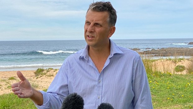 NSW Transport Minister Andrew Constance in his electorate on Wednesday. He has blamed his colleagues for a smear campaign that ended his federal byelection hopes. 