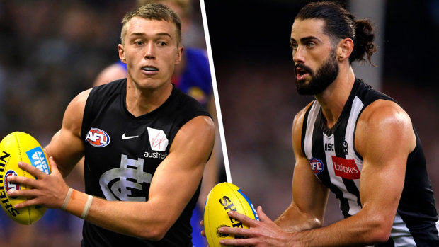 A tough choice: Carlton's Patrick Cripps and Collingwood's Brodie Grundy.