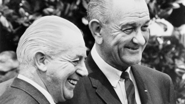 Harold Holt, left, backed Lyndon Johnson all the way in Vietnam.