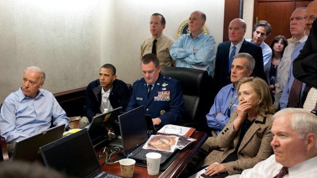 Then US president Barack Obama and secretary of state Hillary Clinton watch live the raid that killed Osama bin Laden in 2011.