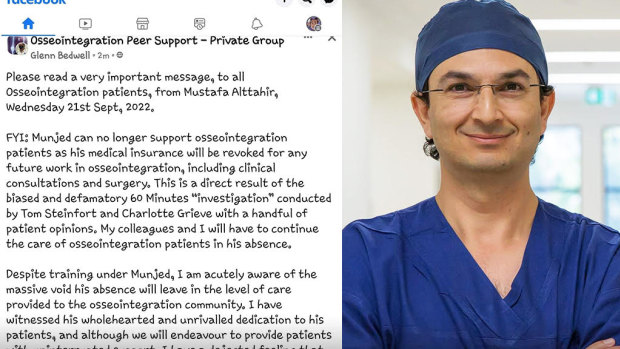 Patients have been told Munjed Al Muderis’ medical insurance has been revoked.