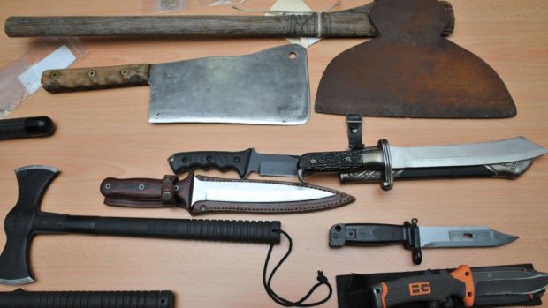 Some of the weapons seized by police after executing a series of search warrants north-east of Perth. 