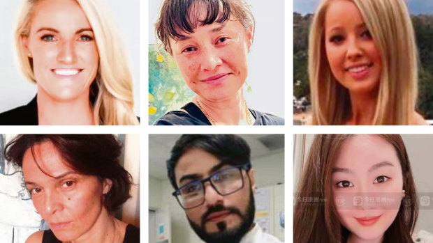 Bondi stabbing fatalities: (top row from left) Ashlee Good, Jade Young, Dawn Singleton. Bottom row from left: Pikria Darchia, Faraz Tahir and Yixuan Cheng.