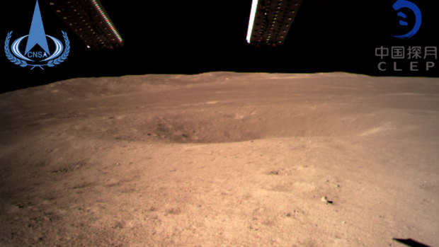 The first image of the moon's far side taken by China's Chang'e-4 probe. 