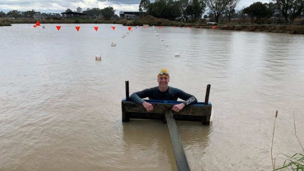 Col Pearse training in a dam on his family’s farm in Echuca in country Victoria. 