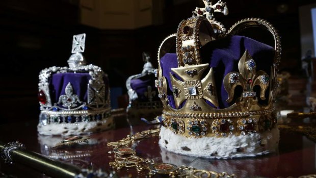 A replica of the Imperial State Crown and the St. Edward's Crown on show at the Museum of Australian Democracy.