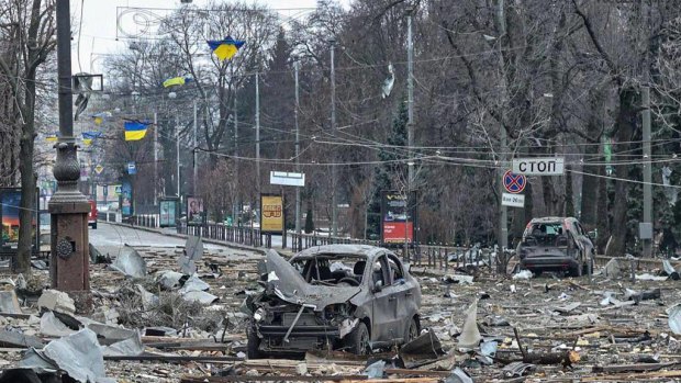 The centre of Kharkiv after Russia’s attack.