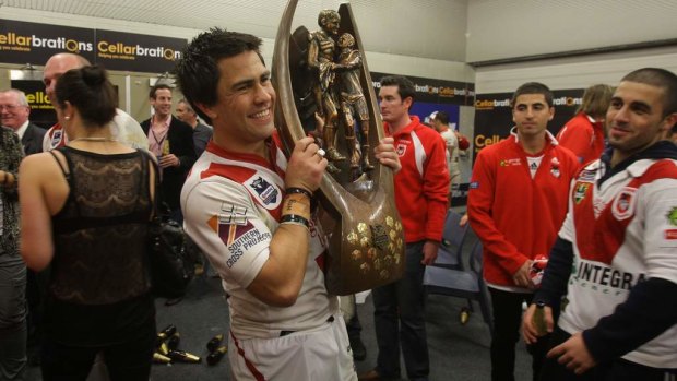 Premiership winner: Jamie Soward with the NRL trophy after winning the grand final between the St George Illawarra Dragons and the Sydney Roosters at ANZ Stadium in 2010.