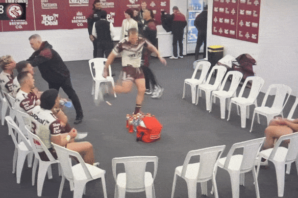 Jake Trbojevic celebrates Manly’s win over Melbourne
