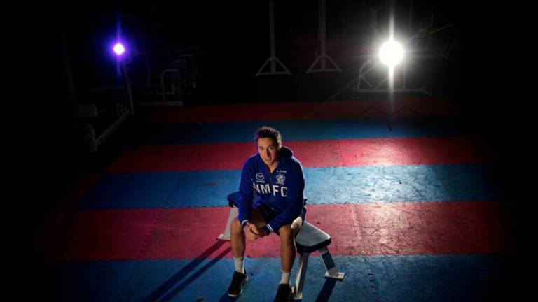 North Melbourne AFL player Sam Wright in the gym at Aegis Park.