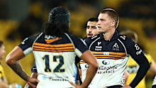 The Brumbies look dejected at Hnry Stadium.