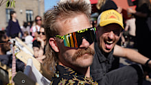 An attendee at Denmark's Mullet Champion.