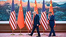 Chinese President Xi Jinping, right, and U.S. President Donald Trump meet at the Great Hall of the People in Beijing, Ton Thursday, May 14, 2026.