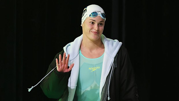 Kaylee McKeown competes in the women's 100m backstroke final.