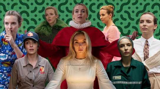 Jodie Comer as the many different La Villanelles in Killing Eve.