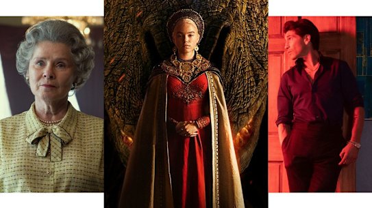 TV shows to look forward to in the second half of 2022 include (from left) The Crown, House of the Dragon and American Gigolo.