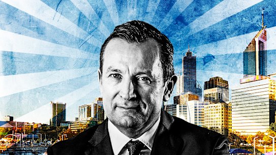 WA Premier Mark McGowan and Perth city backdrop.