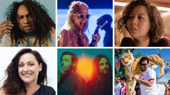 What to see and do in May (clockwise, from top left): Baker Boy, Girl From the North Country, Mahalia Barnes, the South Asian Festival, Holy Holy and Celeste Barber.