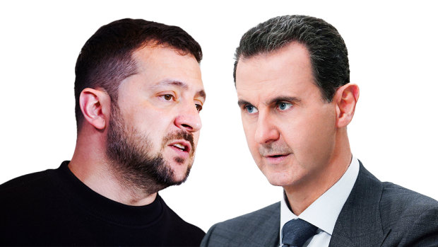 Odd pair: Russia’s foe Zelensky and friend Assad appear at Arab summit