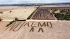 Farmers protesting the construction of the VNI West transmission project in Victoria.