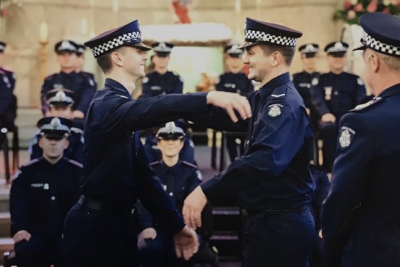 Josh Presney and brother Alex Presney pictured at Victoria Police Graduation. 