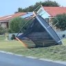A stray trampoline in the aftermath of a storm in Perth.