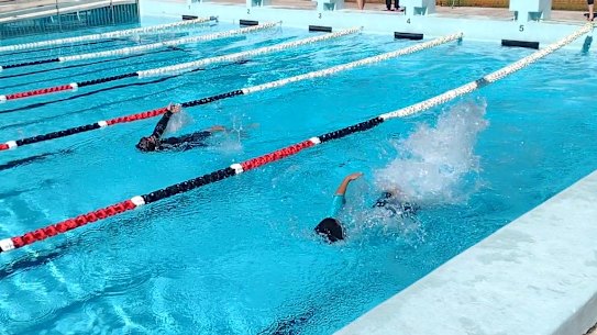 Local children swim in the Batlow pool.