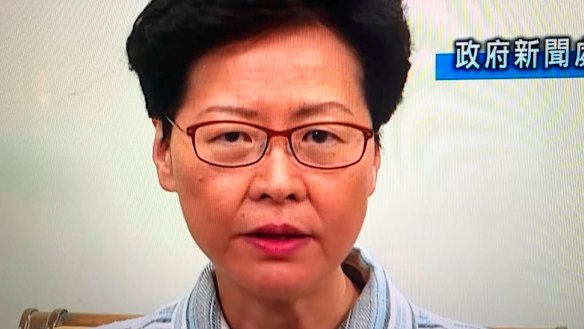 Hong Kong chief executive Carrie Lam on television.