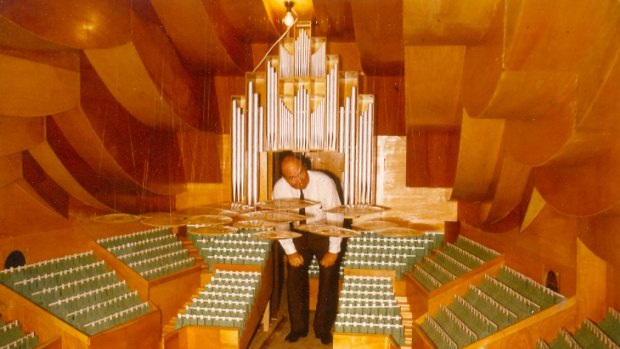 Dr Vilhelm Jordan in a model of the concert hall on November 13, 1981. 