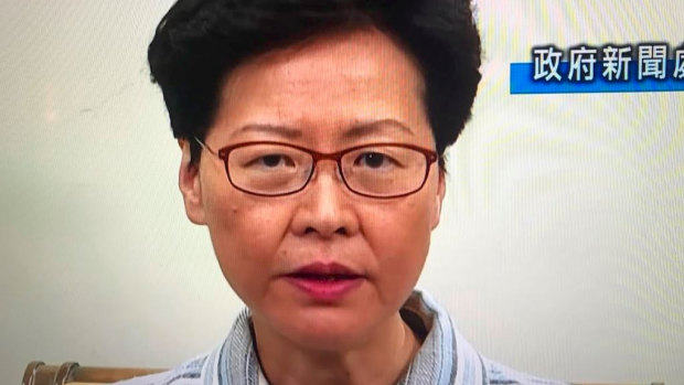 Hong Kong chief executive Carrie Lam on television.