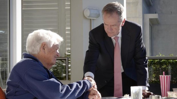 Labor leader Bill Shorten during his last meeting with former prime minister Bob Hawke. 