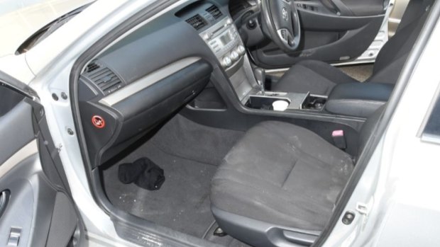 Police discovered a black balaclava in the passenger side footwell of a Toyota Aurion.