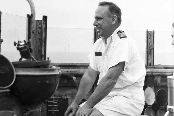 Captain Hector Waller aboard HMAS Perth in Sydney.