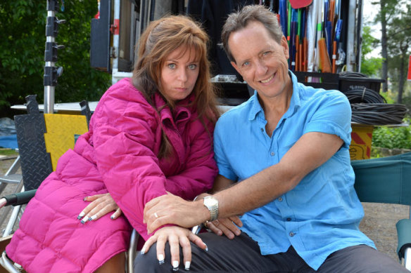 Riley with Richard E. Grant on the set of the 2012 movie Kath & Kimderella.