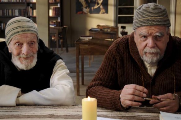 Jacques Herlin and Michael Lonsdale as monks Amidie and Luc in the film Of Gods and Men.