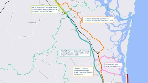 The planned Coomera Connector - sometimes referred to as the alternative M1 - has a four-metre wide shared path for cyclists and east-west links.