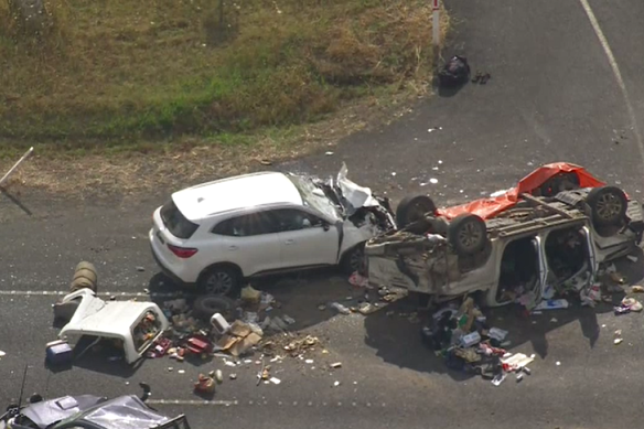 Aerial shots of the fatal three-vehicle collision at Glengarry on Tuesday afternoon.