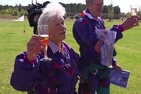 Clare Nowland, then aged 80, went skydiving for her birthday.