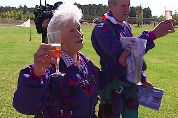 Clare Nowland, then aged 80, went skydiving for her birthday.