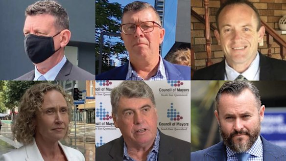 (Clockwise from top left) Detective Bryan Swift, Andrew Antoniolli, Adrian Raedel, Adam Magill, Allan Sutherland and Superintendent Michelle Stenner.