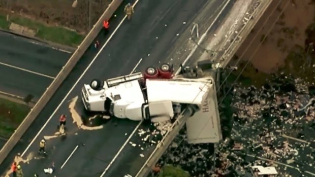 The wrecked truck after the crash.